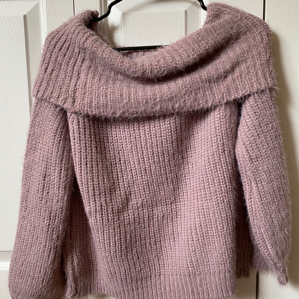 Lilac Off-The-Shoulder Knitted Sweater